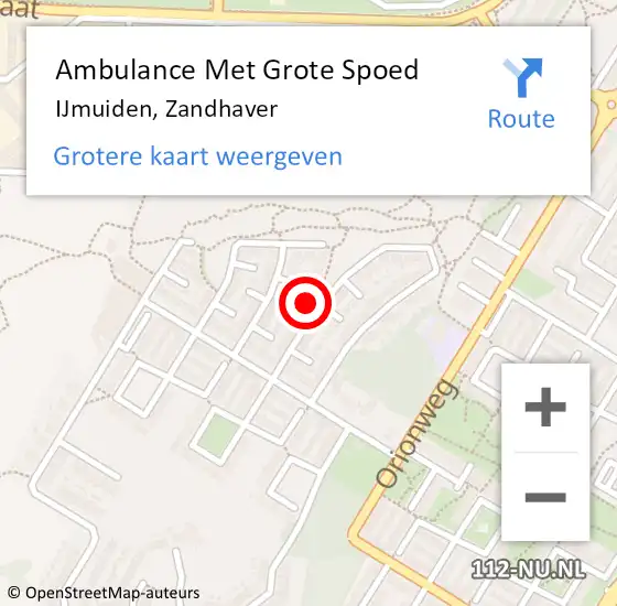 Locatie op kaart van de 112 melding: Ambulance Met Grote Spoed Naar IJmuiden, Zandhaver op 26 mei 2024 08:47