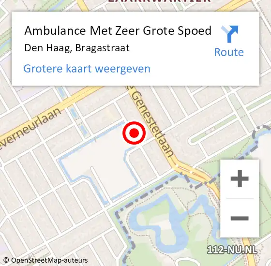 Locatie op kaart van de 112 melding: Ambulance Met Zeer Grote Spoed Naar Den Haag, Bragastraat op 26 mei 2024 09:12