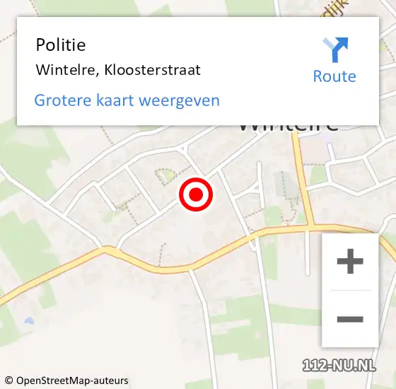 Locatie op kaart van de 112 melding: Politie Wintelre, Kloosterstraat op 26 mei 2024 09:32