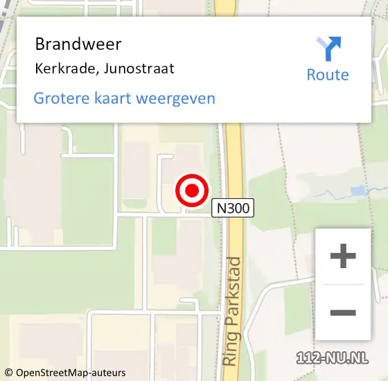 Locatie op kaart van de 112 melding: Brandweer Kerkrade, Junostraat op 7 oktober 2014 09:56