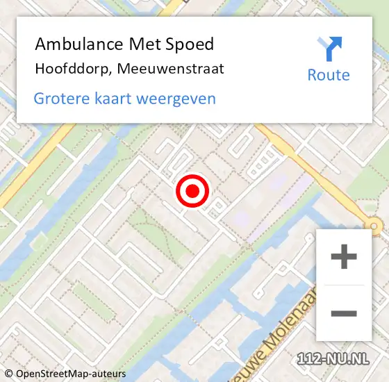 Locatie op kaart van de 112 melding: Ambulance Met Spoed Naar Hoofddorp, Meeuwenstraat op 26 mei 2024 10:15