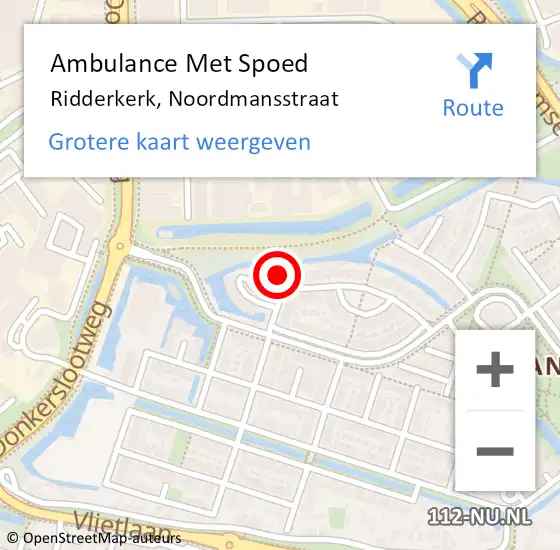 Locatie op kaart van de 112 melding: Ambulance Met Spoed Naar Ridderkerk, Noordmansstraat op 26 mei 2024 10:22