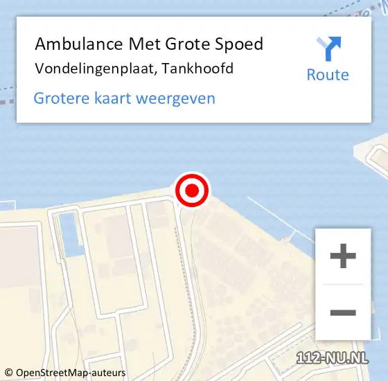 Locatie op kaart van de 112 melding: Ambulance Met Grote Spoed Naar Vondelingenplaat, Tankhoofd op 26 mei 2024 10:28