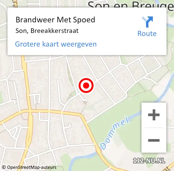 Locatie op kaart van de 112 melding: Brandweer Met Spoed Naar Son, Breeakkerstraat op 26 mei 2024 10:57