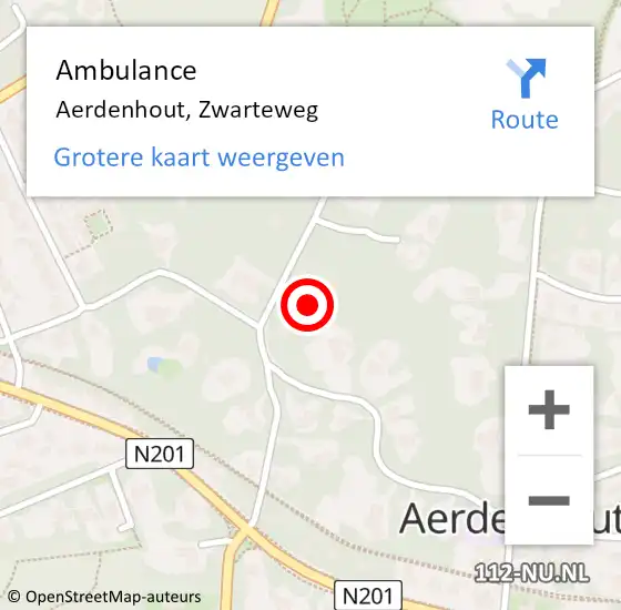 Locatie op kaart van de 112 melding: Ambulance Aerdenhout, Zwarteweg op 26 mei 2024 10:59