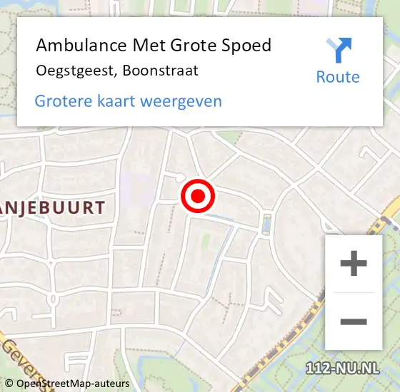 Locatie op kaart van de 112 melding: Ambulance Met Grote Spoed Naar Oegstgeest, Boonstraat op 26 mei 2024 11:01