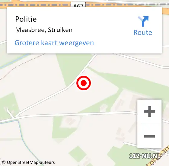 Locatie op kaart van de 112 melding: Politie Maasbree, Struiken op 26 mei 2024 11:12