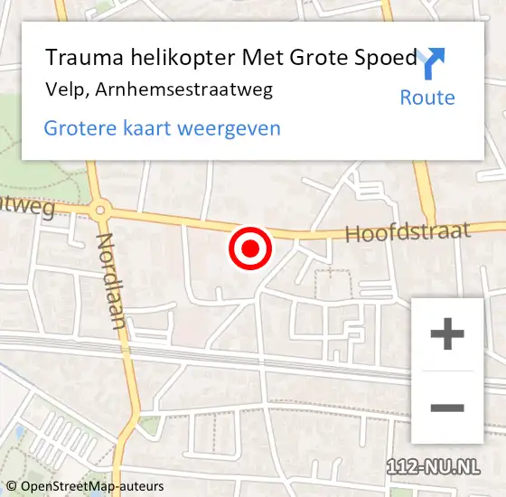 Locatie op kaart van de 112 melding: Trauma helikopter Met Grote Spoed Naar Velp, Arnhemsestraatweg op 26 mei 2024 11:14