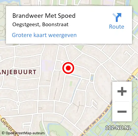 Locatie op kaart van de 112 melding: Brandweer Met Spoed Naar Oegstgeest, Boonstraat op 26 mei 2024 11:17