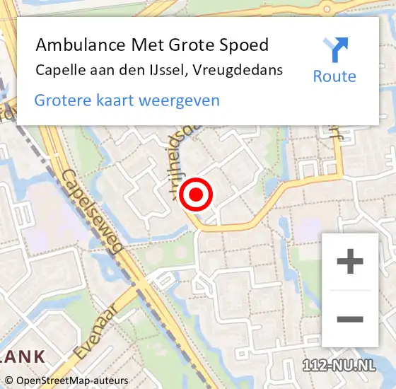 Locatie op kaart van de 112 melding: Ambulance Met Grote Spoed Naar Capelle aan den IJssel, Vreugdedans op 26 mei 2024 12:05