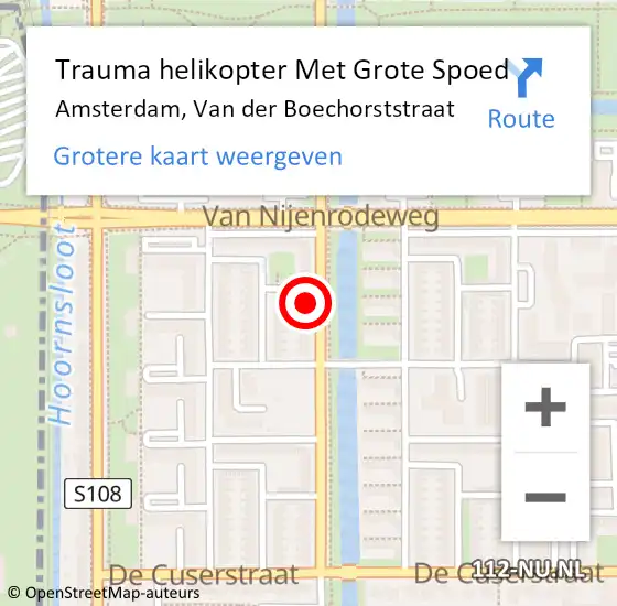Locatie op kaart van de 112 melding: Trauma helikopter Met Grote Spoed Naar Amsterdam, Van der Boechorststraat op 26 mei 2024 12:25