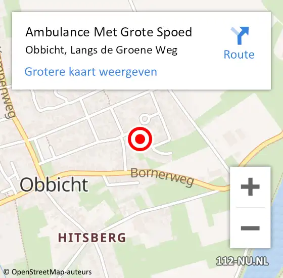 Locatie op kaart van de 112 melding: Ambulance Met Grote Spoed Naar Obbicht, Langs de Groene Weg op 26 mei 2024 12:58