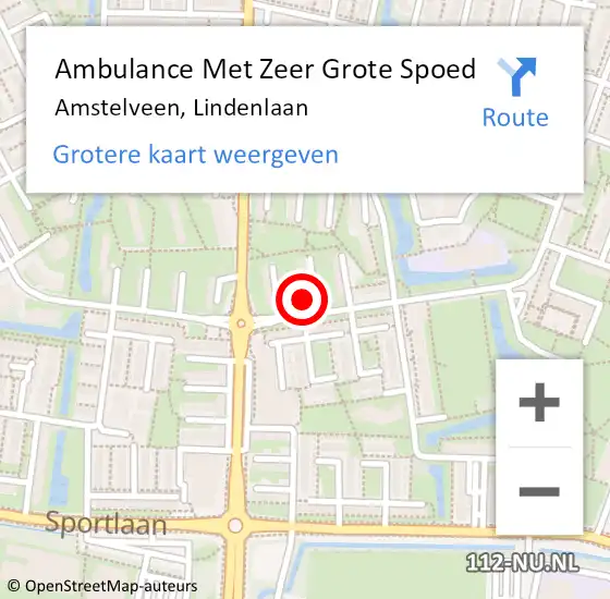 Locatie op kaart van de 112 melding: Ambulance Met Zeer Grote Spoed Naar Amstelveen, Lindenlaan op 26 mei 2024 13:04