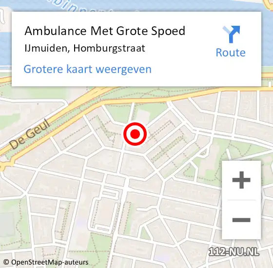 Locatie op kaart van de 112 melding: Ambulance Met Grote Spoed Naar IJmuiden, Homburgstraat op 26 mei 2024 13:07