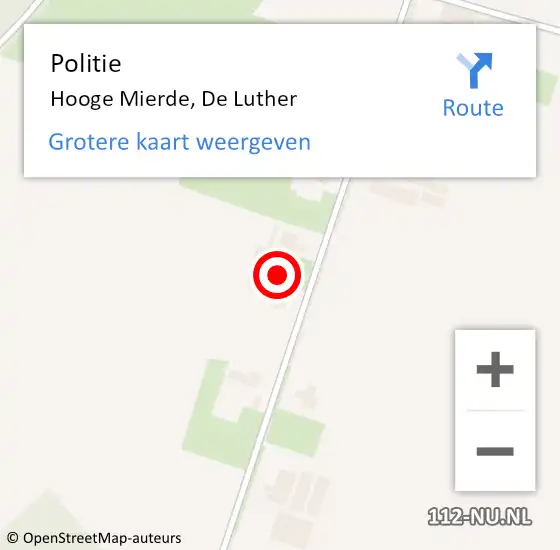 Locatie op kaart van de 112 melding: Politie Hooge Mierde, De Luther op 26 mei 2024 13:16