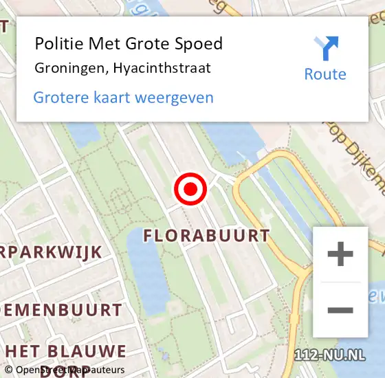 Locatie op kaart van de 112 melding: Politie Met Grote Spoed Naar Groningen, Hyacinthstraat op 26 mei 2024 13:26