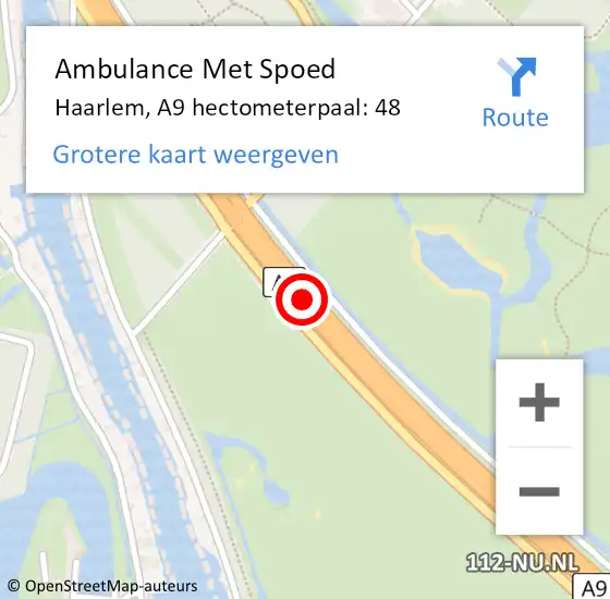 Locatie op kaart van de 112 melding: Ambulance Met Spoed Naar Haarlem, A9 hectometerpaal: 48 op 26 mei 2024 13:34