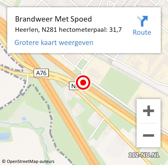 Locatie op kaart van de 112 melding: Brandweer Met Spoed Naar Heerlen, N281 hectometerpaal: 31,7 op 26 mei 2024 13:45