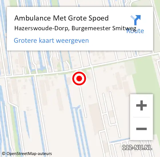 Locatie op kaart van de 112 melding: Ambulance Met Grote Spoed Naar Hazerswoude-Dorp, Burgemeester Smitweg op 26 mei 2024 13:48