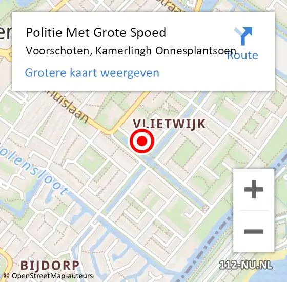 Locatie op kaart van de 112 melding: Politie Met Grote Spoed Naar Voorschoten, Kamerlingh Onnesplantsoen op 26 mei 2024 13:58