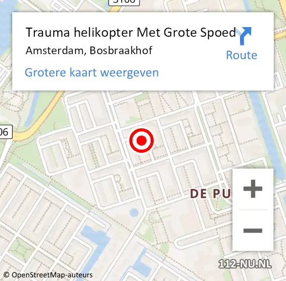 Locatie op kaart van de 112 melding: Trauma helikopter Met Grote Spoed Naar Amsterdam, Bosbraakhof op 26 mei 2024 14:52