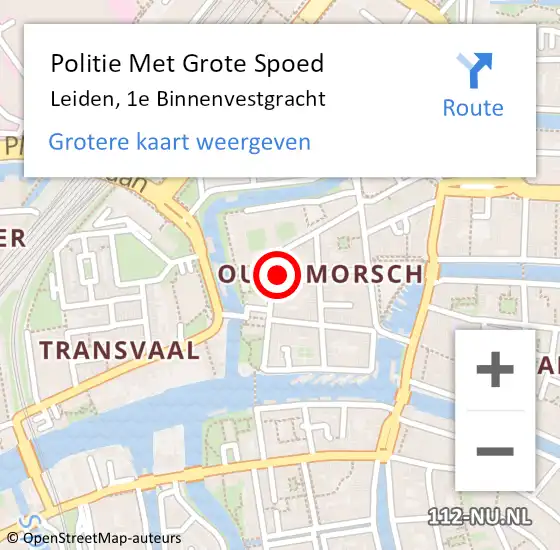 Locatie op kaart van de 112 melding: Politie Met Grote Spoed Naar Leiden, 1e Binnenvestgracht op 26 mei 2024 15:00