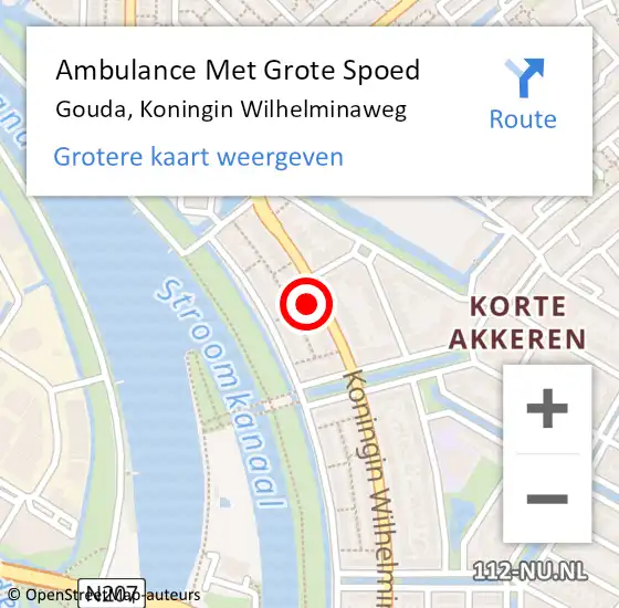 Locatie op kaart van de 112 melding: Ambulance Met Grote Spoed Naar Gouda, Koningin Wilhelminaweg op 26 mei 2024 15:05