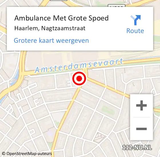 Locatie op kaart van de 112 melding: Ambulance Met Grote Spoed Naar Haarlem, Nagtzaamstraat op 26 mei 2024 15:10