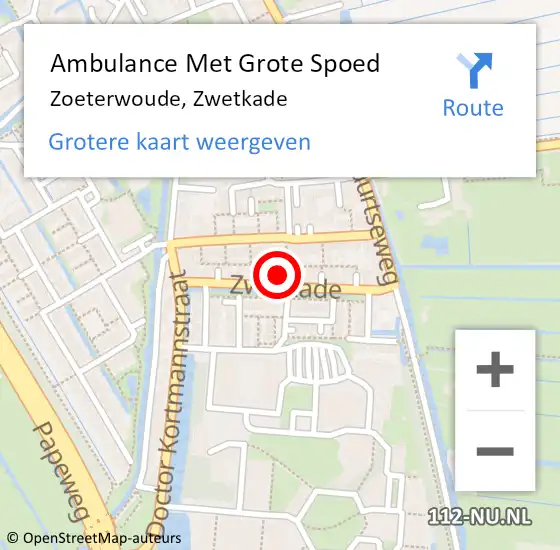 Locatie op kaart van de 112 melding: Ambulance Met Grote Spoed Naar Zoeterwoude, Zwetkade op 26 mei 2024 15:16