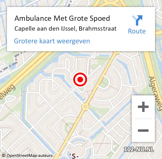 Locatie op kaart van de 112 melding: Ambulance Met Grote Spoed Naar Capelle aan den IJssel, Brahmsstraat op 26 mei 2024 15:36