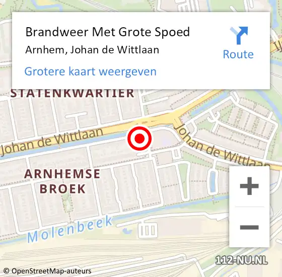 Locatie op kaart van de 112 melding: Brandweer Met Grote Spoed Naar Arnhem, Johan de Wittlaan op 26 mei 2024 15:55