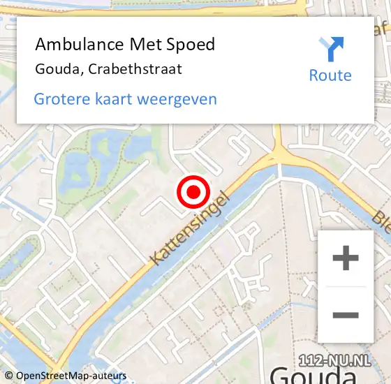 Locatie op kaart van de 112 melding: Ambulance Met Spoed Naar Gouda, Crabethstraat op 26 mei 2024 16:02