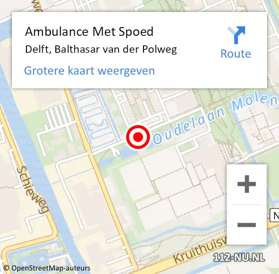 Locatie op kaart van de 112 melding: Ambulance Met Spoed Naar Delft, Balthasar van der Polweg op 26 mei 2024 16:13