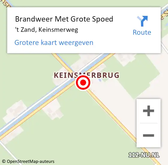 Locatie op kaart van de 112 melding: Brandweer Met Grote Spoed Naar 't Zand, Keinsmerweg op 26 mei 2024 16:18