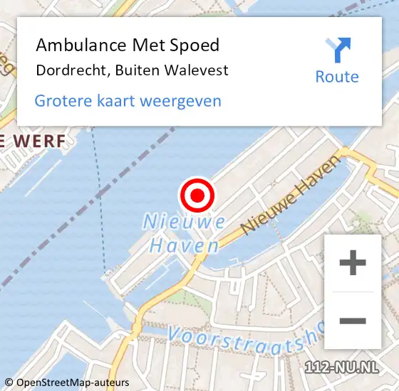 Locatie op kaart van de 112 melding: Ambulance Met Spoed Naar Dordrecht, Buiten Walevest op 26 mei 2024 16:32