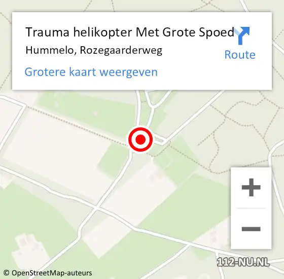 Locatie op kaart van de 112 melding: Trauma helikopter Met Grote Spoed Naar Hummelo, Rozegaarderweg op 26 mei 2024 16:45