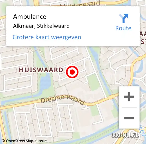 Locatie op kaart van de 112 melding: Ambulance Alkmaar, Stikkelwaard op 26 mei 2024 16:49