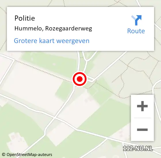 Locatie op kaart van de 112 melding: Politie Hummelo, Rozegaarderweg op 26 mei 2024 16:52