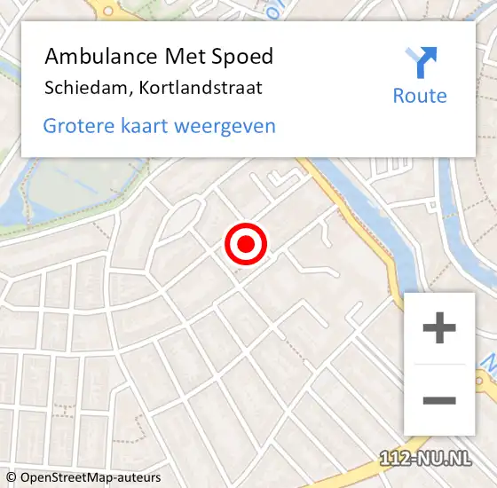 Locatie op kaart van de 112 melding: Ambulance Met Spoed Naar Schiedam, Kortlandstraat op 26 mei 2024 16:54