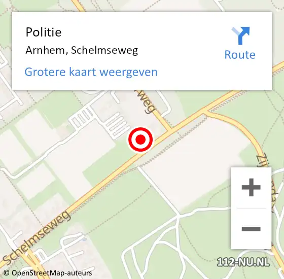 Locatie op kaart van de 112 melding: Politie Arnhem, Schelmseweg op 26 mei 2024 16:57