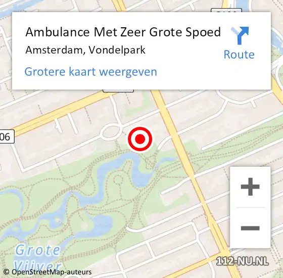 Locatie op kaart van de 112 melding: Ambulance Met Zeer Grote Spoed Naar Amsterdam, Vondelpark op 26 mei 2024 17:06