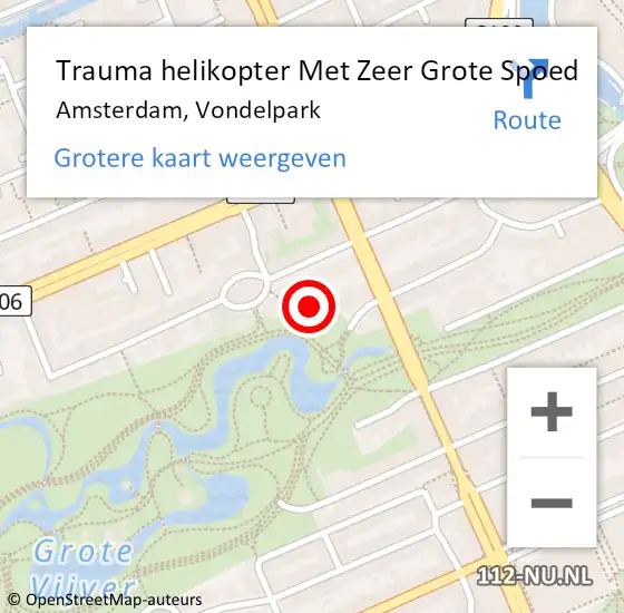 Locatie op kaart van de 112 melding: Trauma helikopter Met Zeer Grote Spoed Naar Amsterdam, Vondelpark op 26 mei 2024 17:07