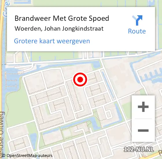 Locatie op kaart van de 112 melding: Brandweer Met Grote Spoed Naar Woerden, Johan Jongkindstraat op 26 mei 2024 17:18