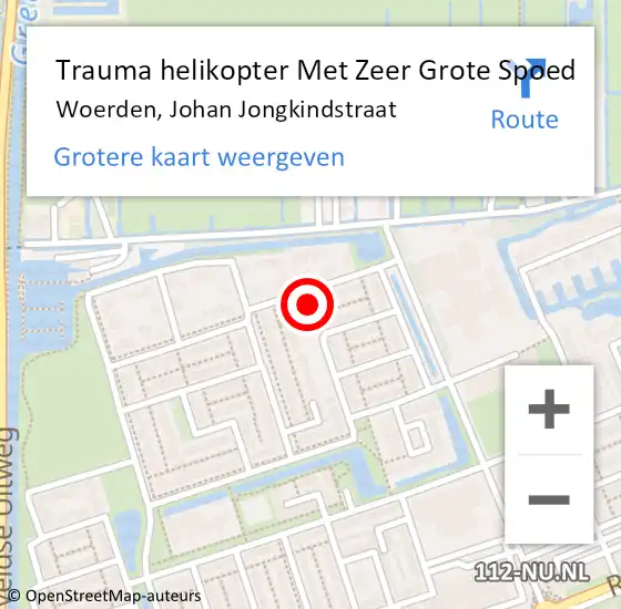 Locatie op kaart van de 112 melding: Trauma helikopter Met Zeer Grote Spoed Naar Woerden, Johan Jongkindstraat op 26 mei 2024 17:20
