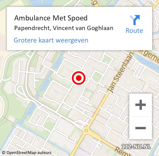 Locatie op kaart van de 112 melding: Ambulance Met Spoed Naar Papendrecht, Vincent van Goghlaan op 26 mei 2024 17:25