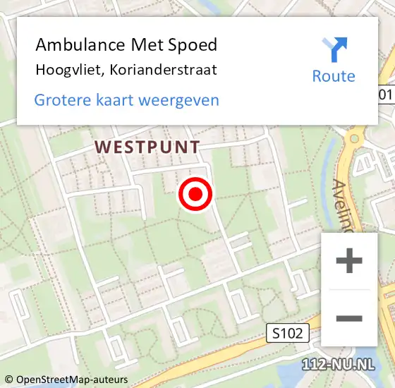 Locatie op kaart van de 112 melding: Ambulance Met Spoed Naar Hoogvliet, Korianderstraat op 26 mei 2024 17:37