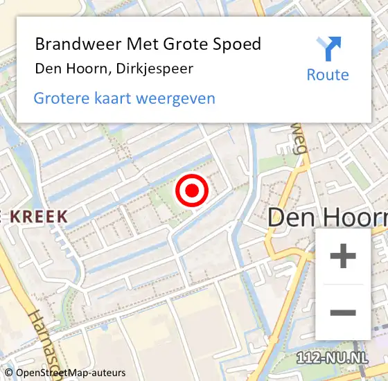 Locatie op kaart van de 112 melding: Brandweer Met Grote Spoed Naar Den Hoorn, Dirkjespeer op 26 mei 2024 17:38