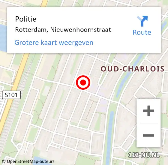 Locatie op kaart van de 112 melding: Politie Rotterdam, Nieuwenhoornstraat op 26 mei 2024 17:40