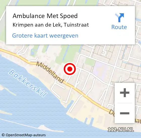 Locatie op kaart van de 112 melding: Ambulance Met Spoed Naar Krimpen aan de Lek, Tuinstraat op 26 mei 2024 17:41