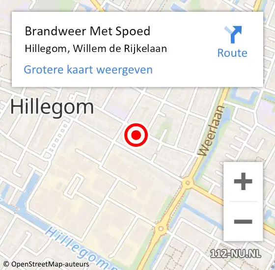 Locatie op kaart van de 112 melding: Brandweer Met Spoed Naar Hillegom, Willem de Rijkelaan op 26 mei 2024 17:43
